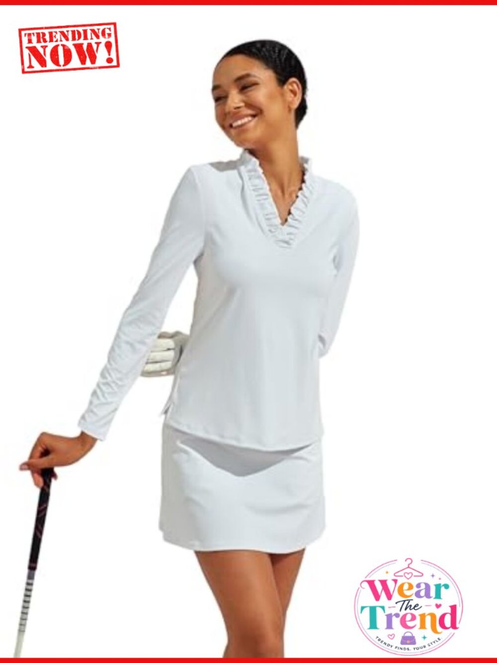 Women's Golf Polo Shirt UPF 50+ Ruffle V Neck Long Sleeve Rash Guard